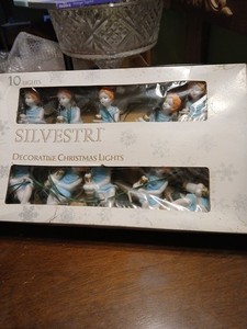Silvestri Christmas String Light Angel Cherubs 10 Blow Mold Candle & Clips READ