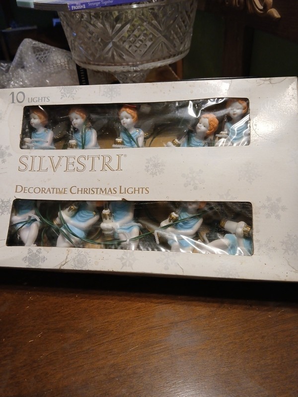 Silvestri Christmas String Light Angel Cherubs 10 Blow Mold Candle & Clips READ