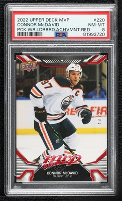 2022-23 Upper Deck MVP Red 13/25 Connor McDavid #220 PSA 8 10ft