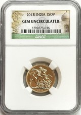 2013 GOLD INDIA SOVEREIGN QUEEN ELIZABETH II COIN NGC GEM UNCIRCULATED
