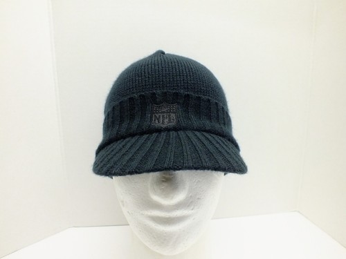 NFL KNIT VISOR BEANIE HAT FOOTBALL SHIELD LOGO PLAIN BLACK, ONE SIZE, ADULT, NEW - Picture 7 of 9
