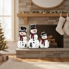 Charming 3 Pcs Wooden Snowman Decor Set - Elegant Christmas Table Centerpieces