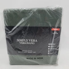 Simply Vera Vera Wang Pima Cotton 600 Thread Count Sheet Set Agave Green. QUEEN