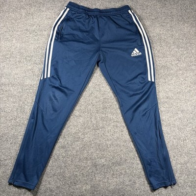 Adidas Track Soccer Pants Mens L Blue ClimaCool Knit Ankle Zip Three 3 Stripe