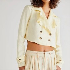 NEW Free People 100 Linen Crossover Back Bennie Crop Blazer, L