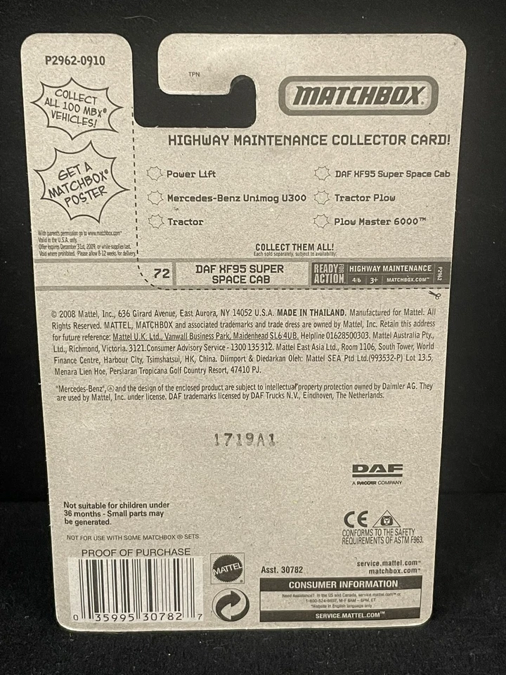 MATCHBOX MOC SEALED 2009 #72 DAF XF95 SUPER SPACE CAB BLACK CRACKED BLISTER - Image 3 of 3