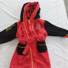 Disney Spider-man Printed Hooded Bathrobe Boys Sz 3 Red Fleece Warm Excellent