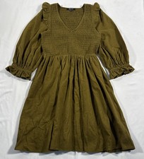 Madewell Lucie V Neck Smocked Dress Army Green XS