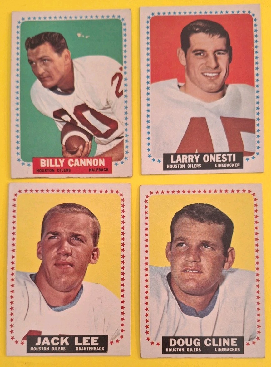 Lot 4 Houston Oilers 1964 Topps 69 Billy Cannon 70  Doug Cline 78 Lee 81 Onesti