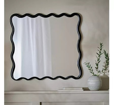 Wavy Wall Mirror 60x57cm Durable Wall Mounted Wooden Black Mirror New But Dented