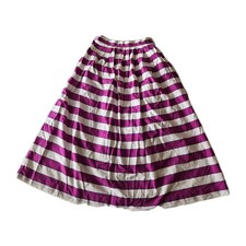 E2 Vtg Alexander Campbell Purple Striped High Waist A-Line Midi Skirt 8