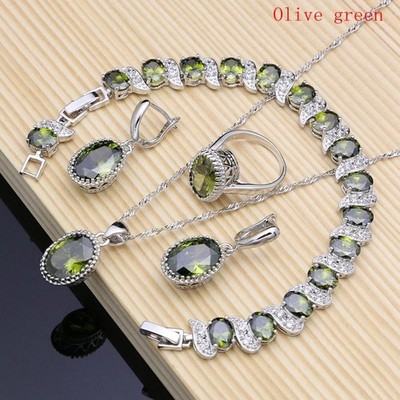 925 Sterling Silver Red Birthstone Jewelry Set Necklace Earrings Ring Gift