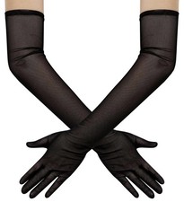 Women's Long Stretchy Mesh Tulle Sheer Black Opera Wedding Gloves Costume