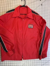 Vtg 70s GMC TRUCKS Red Black Racing Windbreaker Swingster Jacket Mens Size XL