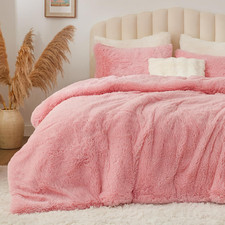 Pink Fluffy Comforter Set Twin, Fuzzy Faux Fur Comforter