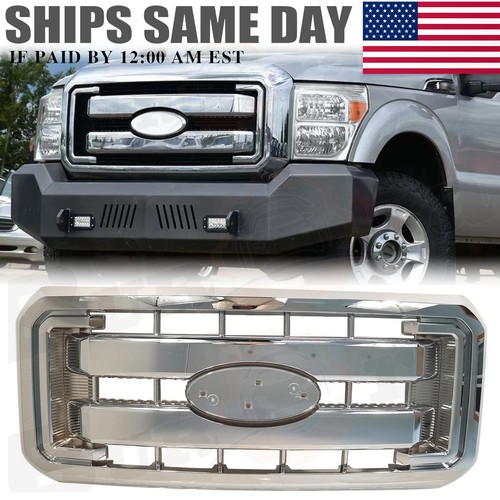 Lariat Style Front Bumper Upper Grille For 2011-2016 Ford F250 F350 F450 F550 Super Duty Front Grill Assembly Sterling Gray UJ - 34