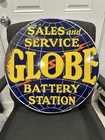 Vintage GLOBE BATTERY SALES SERVICE Porcelain Sign Original Rare Double Sided 20