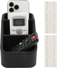 TV Remote Control Holder PU Leather Office Desk Storage Caddys W/ 3 Compartments