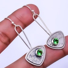 Emerald Designer Simulated 925 Sterling Silver Handmade Earring 2.07" E9
