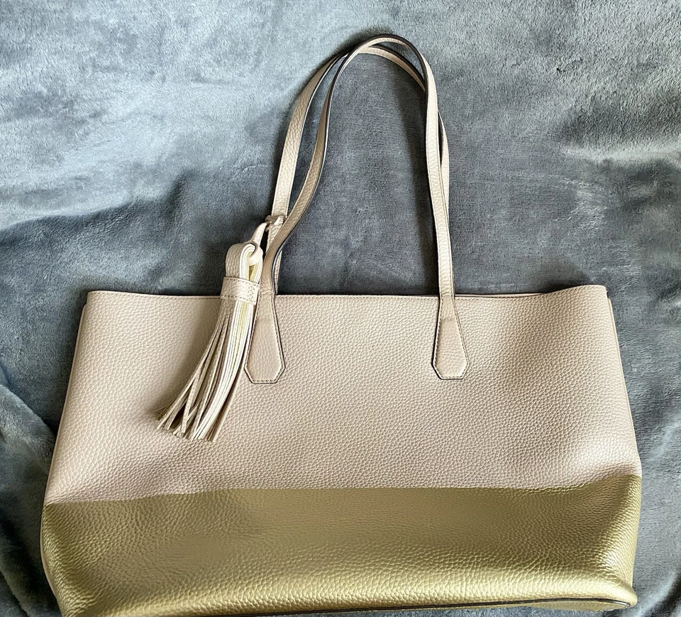 Tory Burch Perry Color Block 托特包浅粉色金属金色大号 VGC  — 第 4/4 张图片