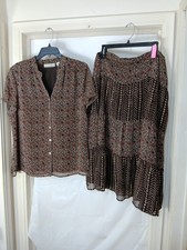 Vintage Sag Harbor Women's Petite Shirt And skirt set Brown Size L/16P