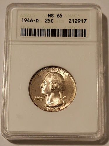 1946 D Washington Quarter MS65 ANACS Light Toning