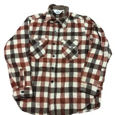 Vintage Woolrich Flannel-Shirt Brown Wool Shacket Jacket Plaid Medium 80s