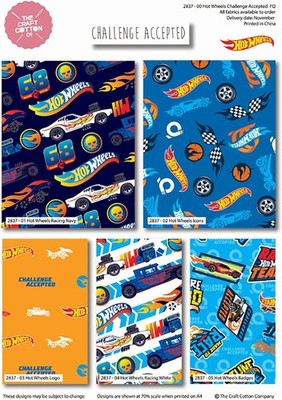 Baumwollstoff Hot Wheels Logo Rennwagen Herausforderung akzeptiert blau orange 45''