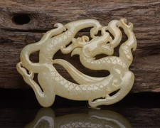 Certified Natural Hetian Jade Hand-carved Exquisite Dragon Pendant 20764