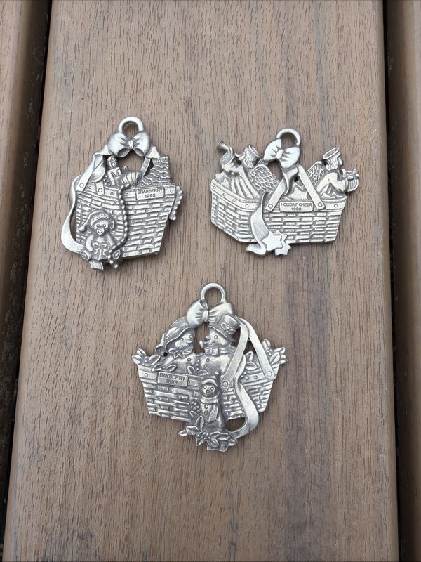 Longaberger 1997 Pewter Basket Ornaments Commemorative Christmas Collection