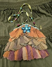 New Mary Frances Retired "Rock My Soul" Purse, Turqoise Beaded & Ruffled NICE 💕