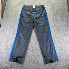 VTG Adidas Track Pants MensSmall Gray Polyester Straight Blue 3 Stripes Zip Legs