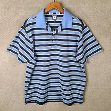 FootJoy FJ Shirt Mens Large Blue Striped Athletic Fit Golf Polo Short Sleeve