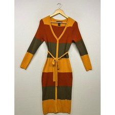 70s Retro Mod Ashley Stewart Womens 14/16 Multicolor Striped Ribbed Knit Dress