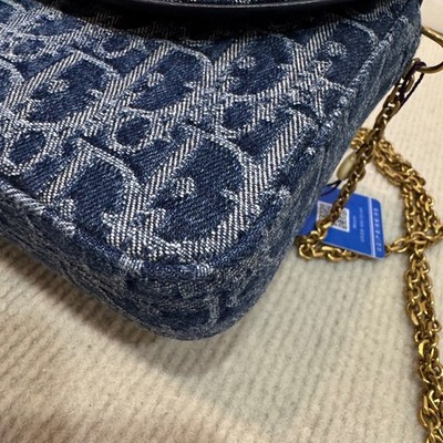 Dior Saddle Wallet On Chain WOC Oblique Denim Chain Flap Crossbody