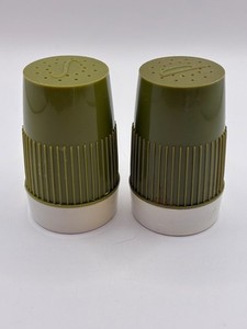 Vintage Salt & Pepper Shakers Avocado Green Plastic 1970's MCM Retro Decor