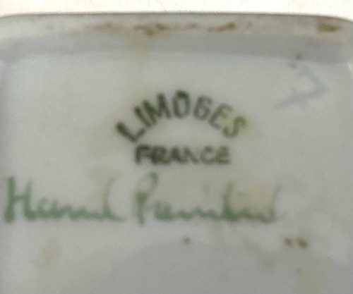 Portagioie vintage Limoges France porcellana dipinta a mano oro/argento H.T.F. - Foto 8 di 8