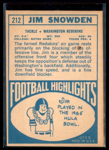 1968 Topps #212 Jim Snowden (EX-EXMINT) - Bild 2 von 2