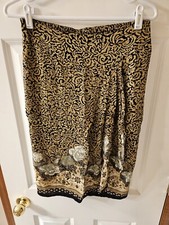 Vintage Carole Little Wrap Around Skirt Women's 12 Brown Flowered Knee Pre-owned