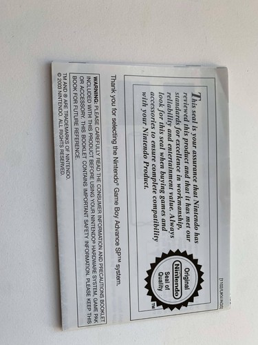 GBA SP Game Boy Advance SP System Instruction Booklet Book Manual English - Picture 2 of 2