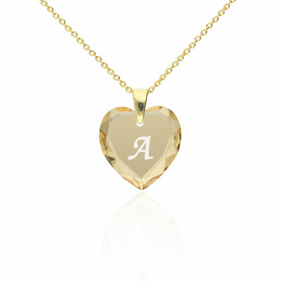 Heart Chain 925 Silver Gold Plated Swarovski Elements Heart Pendant Champagne Engraving