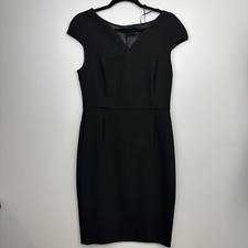 Zara Dress Women’s Large Black Sheath Cap Sleeve Lined Cocktail Basic Zip DF