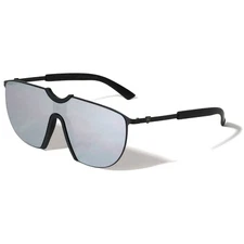 Shield Sunglasses Mirrored Lens Fashion Visor Sunglasses for Men Black Frame