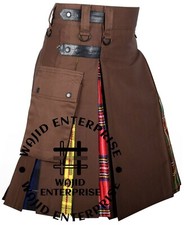 LGBT Pride Scottish Utility Hybrid KILT Brown Cotton  Tartan Pleats custom kilt