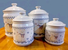 VTG 80s FARMHOUSE CERAMIC CAT CANISTERS,SET o...