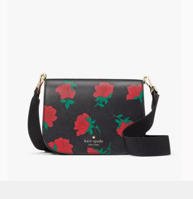 完売品★KE533 Kate Spade Madison Saddle Bag ローズ柄 Kate Spade Madison Rose Toss Printed Saddle Bag KE533 Black