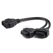 16 Pin OBD2 OBD II Splitter Adapter Cable RA Male to Dual Female Y Cable 30cm