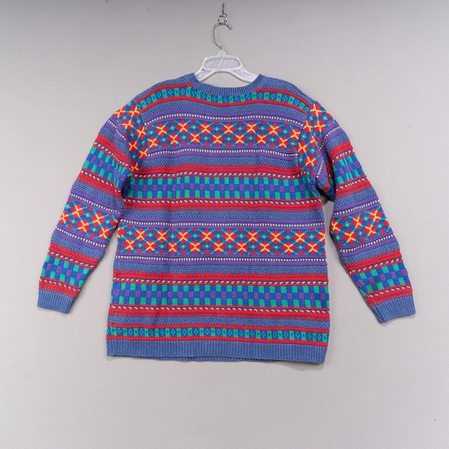 Suéter de punto grueso colorido vintage Lizwear para mujer M 3D Pullover Crew años 90 Foto 3 de 4