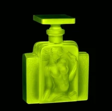 Art Deco Perfume Bottle ' Odalisque ' Vaseline Uranium Glass 1930' H.Hoffmann
