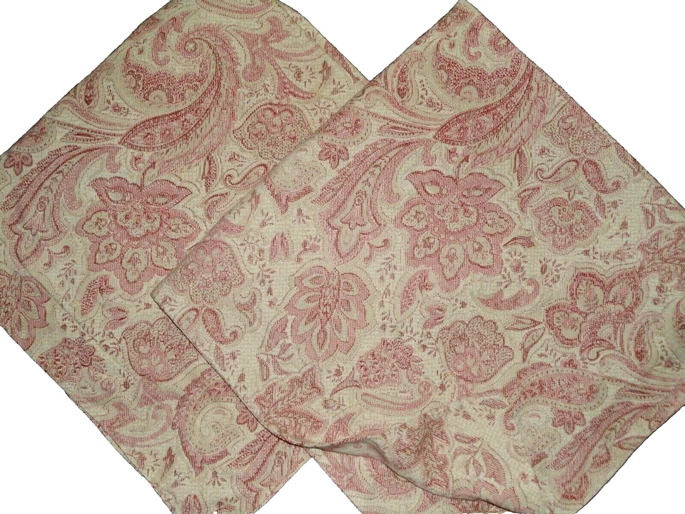 RESTORATION HARDWARE ITALIAN ANTIQUED FLORAL RED TAN (2) EURO PILLOW SHAMS 26" - Image 3 of 4